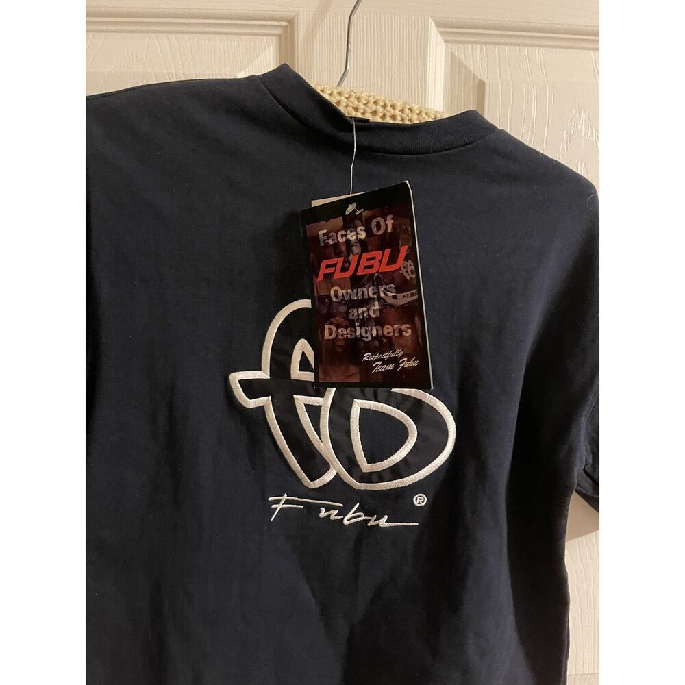 VNT 90s Y2K FUBU THE COLLECTION T-SHIRT Navy Blue XS Embroidered NWT Crop